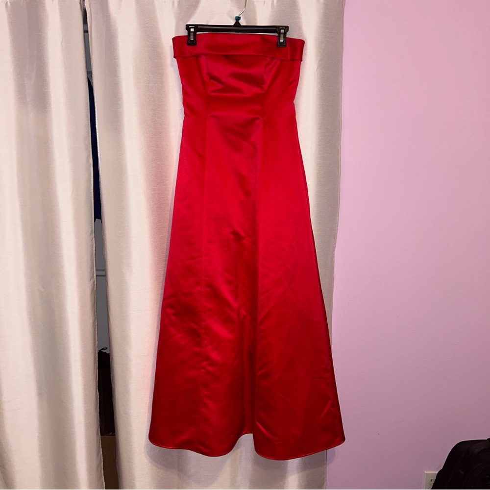 Red Satin Strapless Prom Dress
